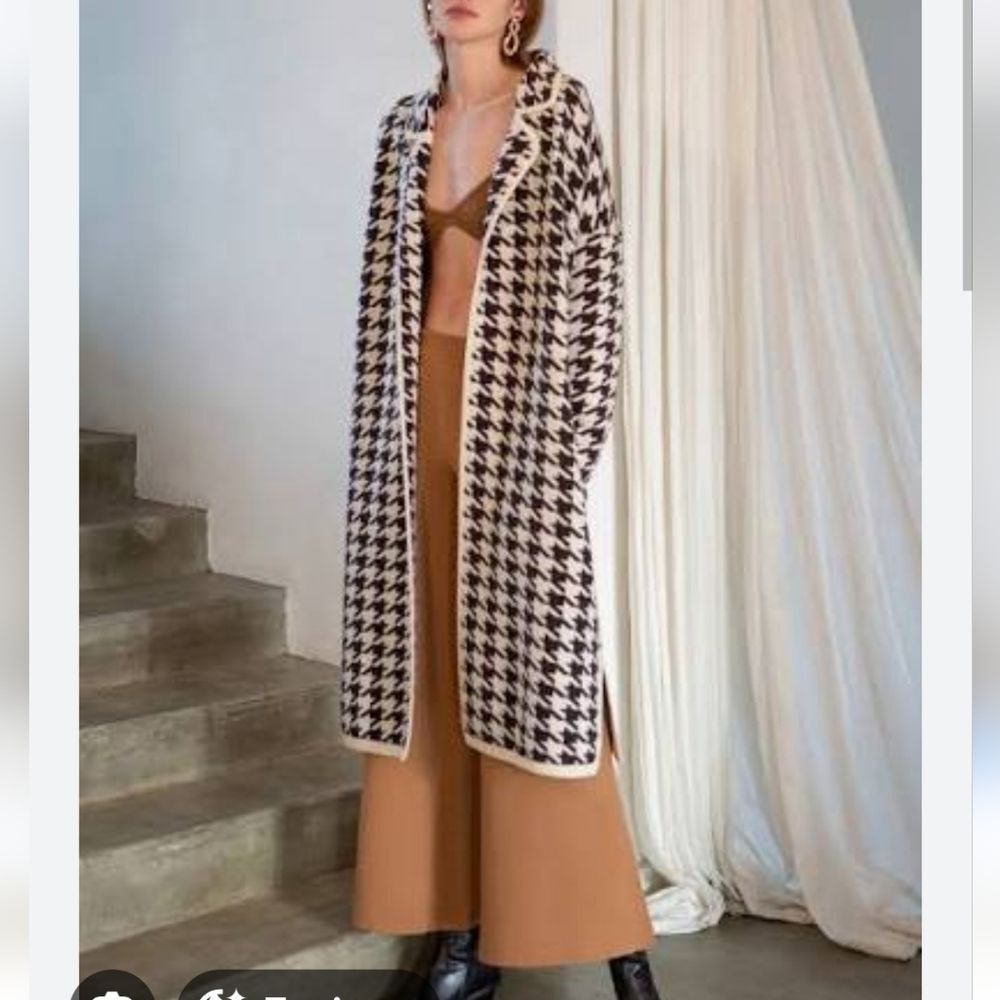 Venus L Houndstooth Open Duster Knit Sweater